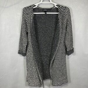 KAREN BROOKS‎ Women's Large Black White Striped Open Front Cardigan Jacket
